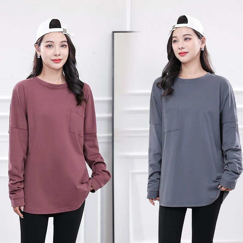 t恤大码显瘦长袖运动时尚宽松圆领瑜伽休闲打底外穿长款显瘦运动