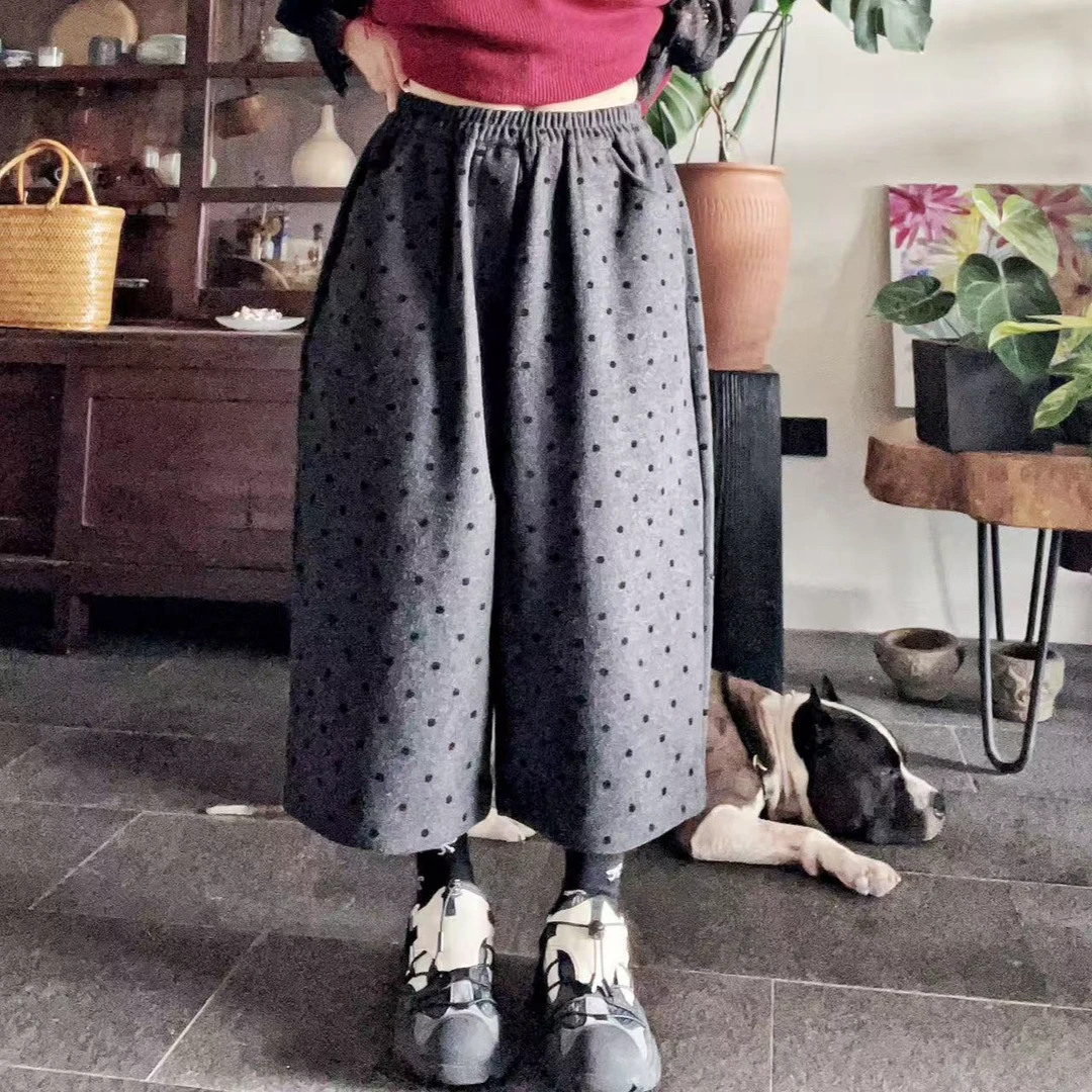 H9192小波点厚款八分裤灰黑色均码