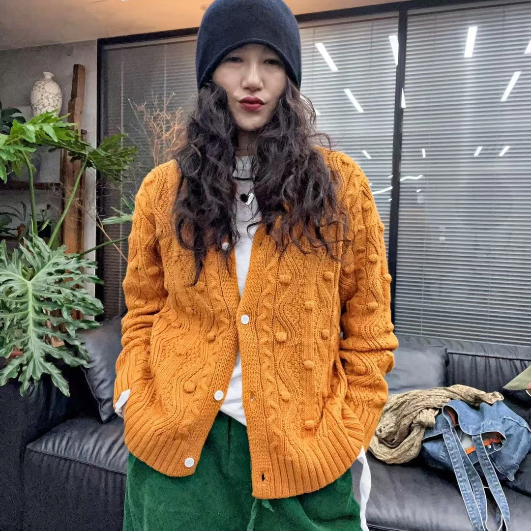 A24129韩系针织开衫橘色均码