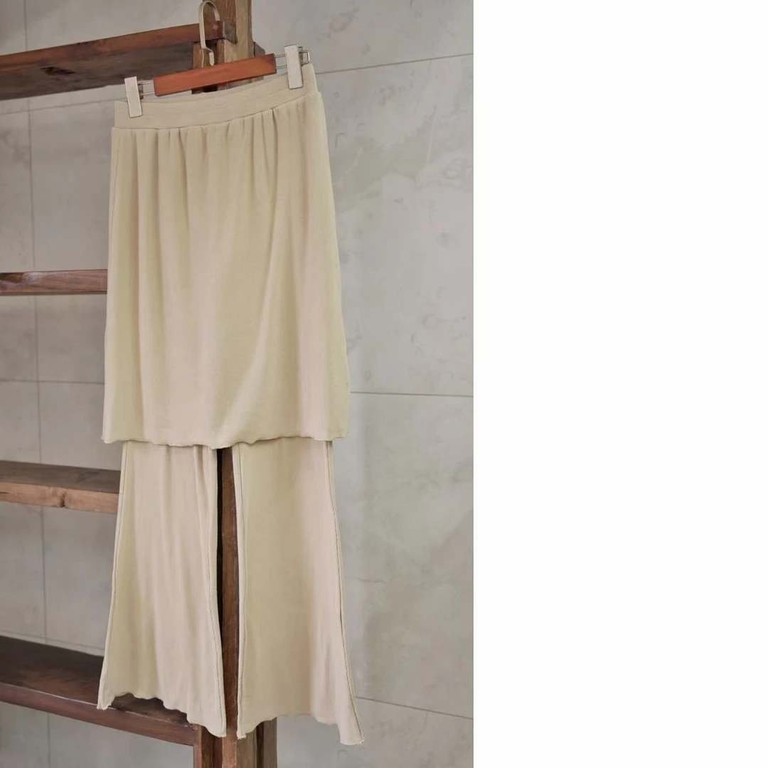 9686假两件裙裤杏色均码时尚绒面高弹力休闲裤