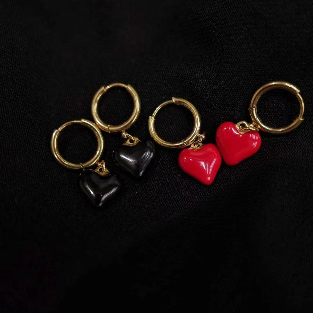 钛钢耳饰 A963爱心心耳环2复古色均码小众精致中古时尚气质手工