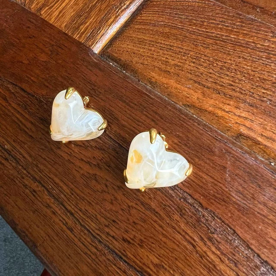 钛钢耳饰 钛钢钛钢078-09白月光爱心耳环杏色均码