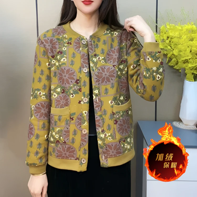 雅丹风小香风百搭加绒碎花减龄国风反潮复古妈妈装棉衣棉服外套