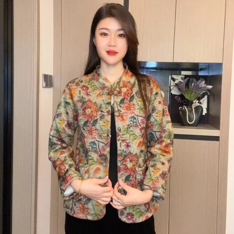 2024新款新中式碎花减龄百搭中老年妈妈装加厚加绒棉服小外套