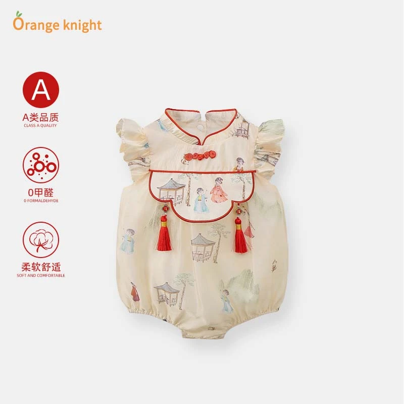 婴儿女宝宝夏季新款连体衣新中式国风三角包屁衣短袖薄款哈衣露背