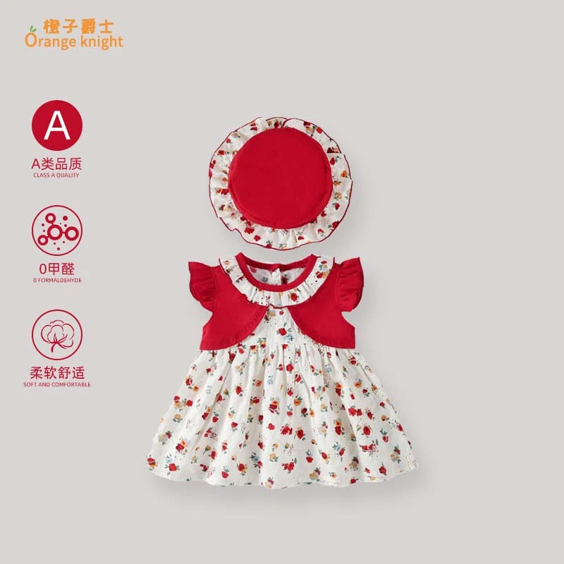 女宝宝夏季新款公主百天礼服裙子婴儿短袖小碎花甜美洋气连衣裙薄