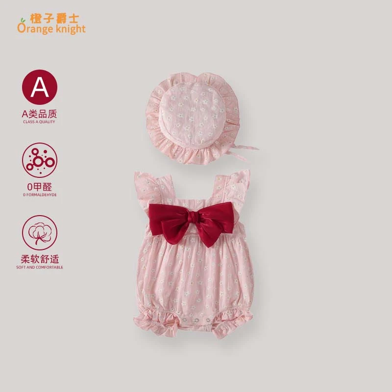 女宝宝夏季新款满月衣服甜美可爱婴儿碎花短袖包屁衣外出爬服薄款