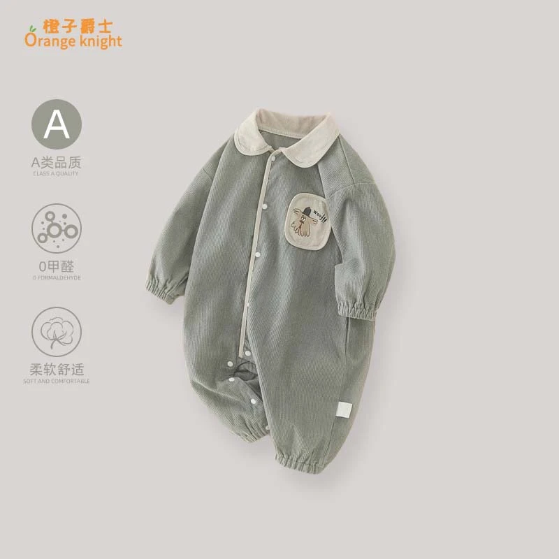 男宝宝春秋季新款衣服婴儿休闲灯芯绒舒适长袖连体衣可爱外出爬服