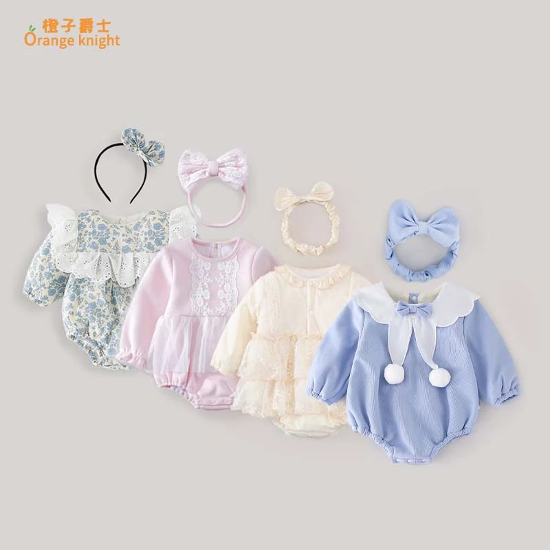 小月龄女宝宝秋冬季洋气甜美加厚棉服长袖包屁衣公主满月百天礼服