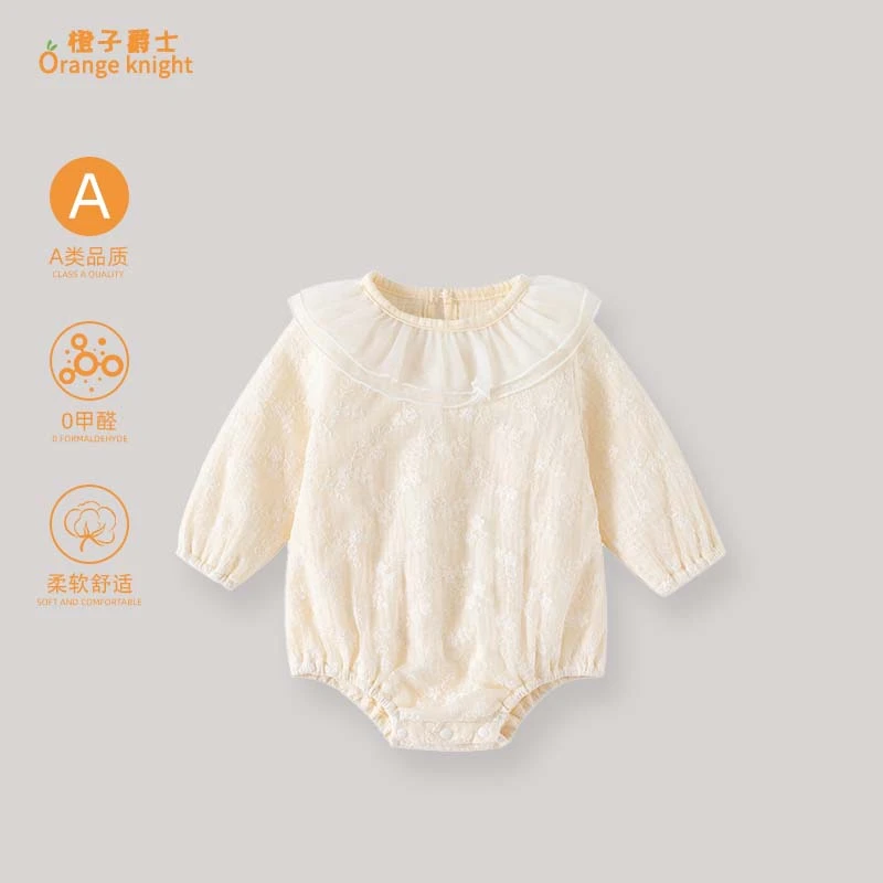 女宝宝百天满月一周岁公主礼服春秋季洋气甜美碎花长袖三角包屁衣