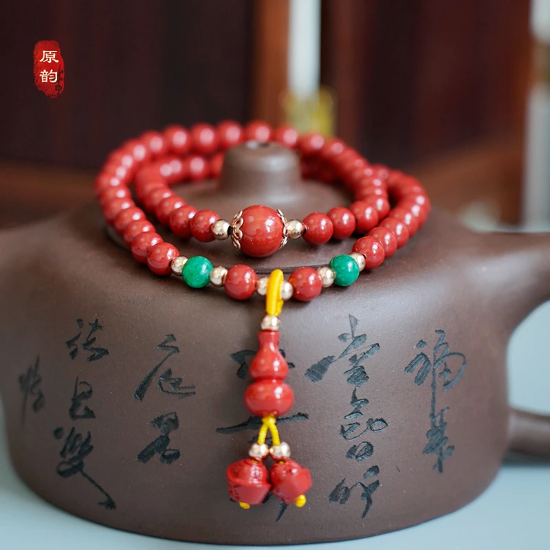 天然辰砂原韵晶体砂元宝葫芦两圈手链高含量国风气质百搭手串