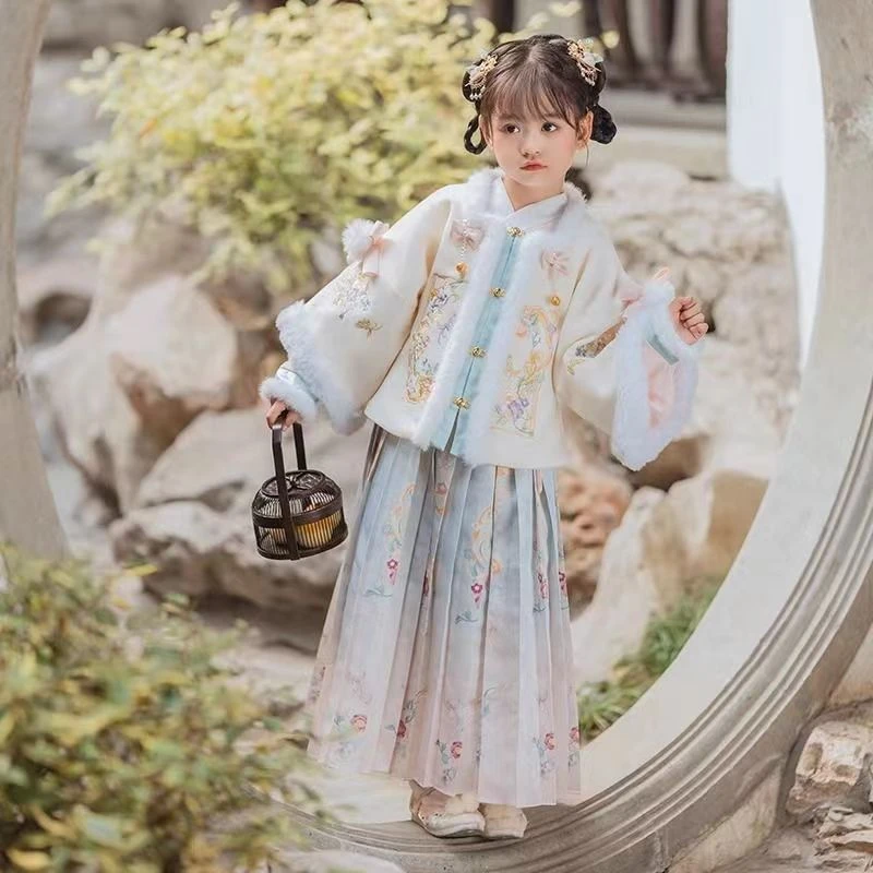 女童汉服拜年服冬款加厚中国风儿童古装唐装新年过年服马面裙冬季
