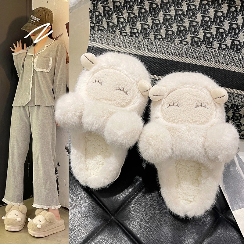 可爱毛毛拖鞋女款外穿2025秋冬季新款家居防滑厚底保暖包头棉拖鞋