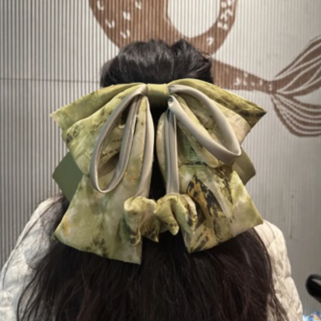 【冬日可可里】复古超轻欧根纱蝴蝶结弹簧夹高级提花后脑勺发夹原创