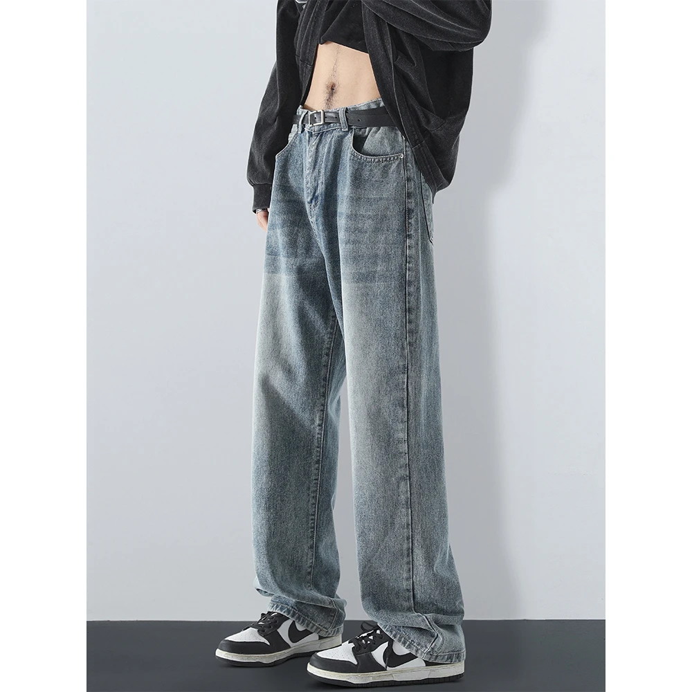 16-18岁男高中生潮牌牛仔裤高街痞帅夏阔腿水洗美式vibe宽松长裤