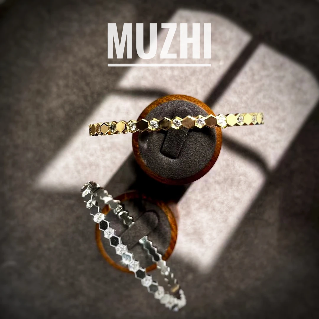合金手镯 【MUZHI】轻奢蜂巢棱形手镯设计款精致