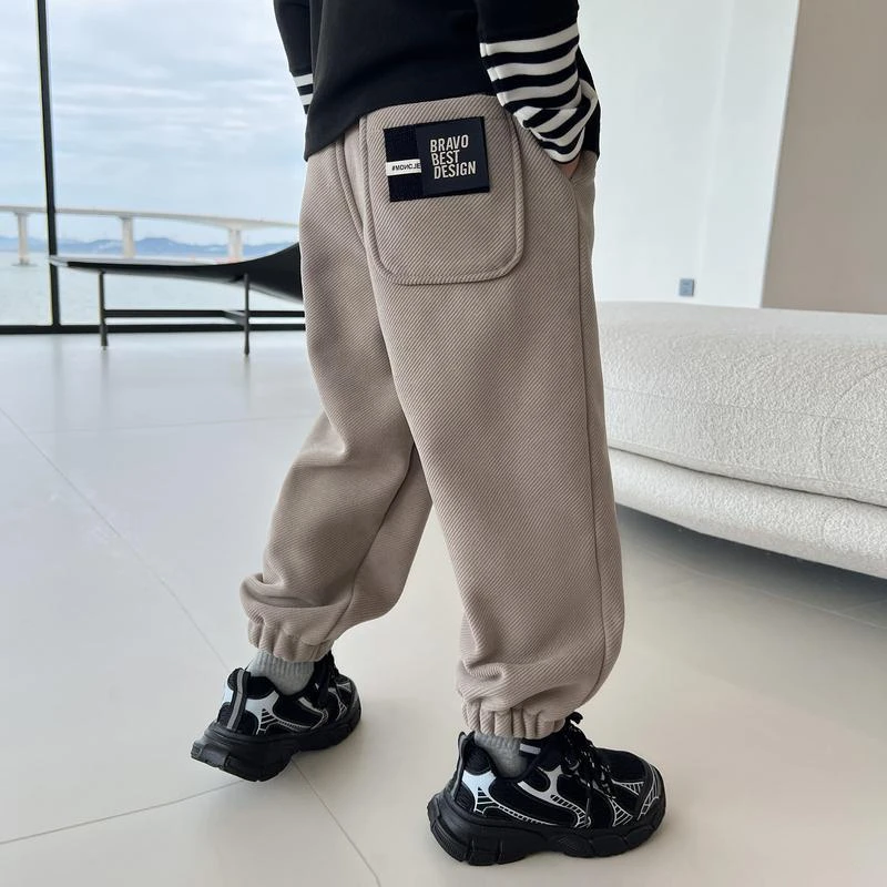 男童裤子冬季加绒加厚一体绒2023款儿童宽松休闲运动裤中大童长裤