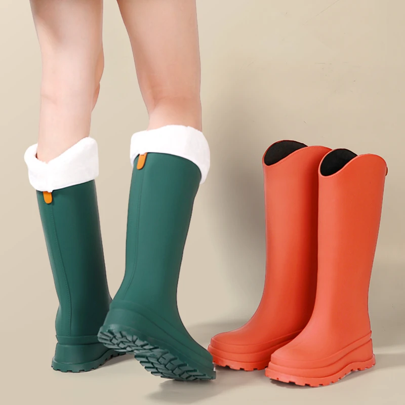 日系高筒雨靴女款时尚外穿防滑加绒雨鞋软底耐磨洗车赶海防水鞋女