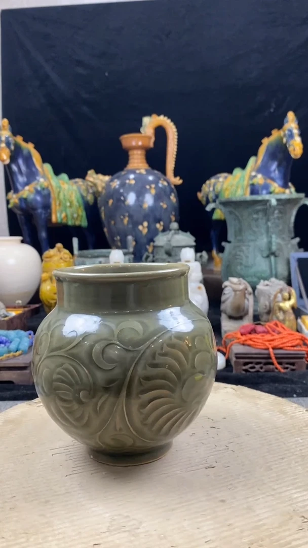 【闪购商品】摆件耀州窑牡丹纹罐
