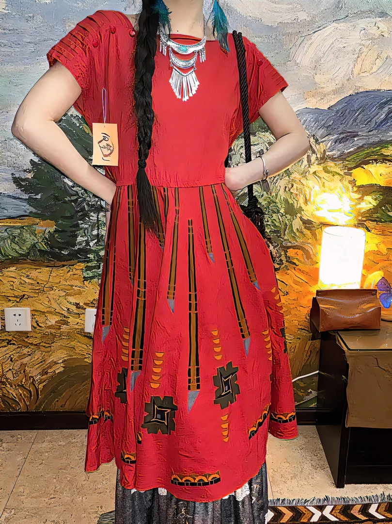 孤品日产美产复古宽松连衣裙 默认微瑕 经典印花 №退换 日常百搭