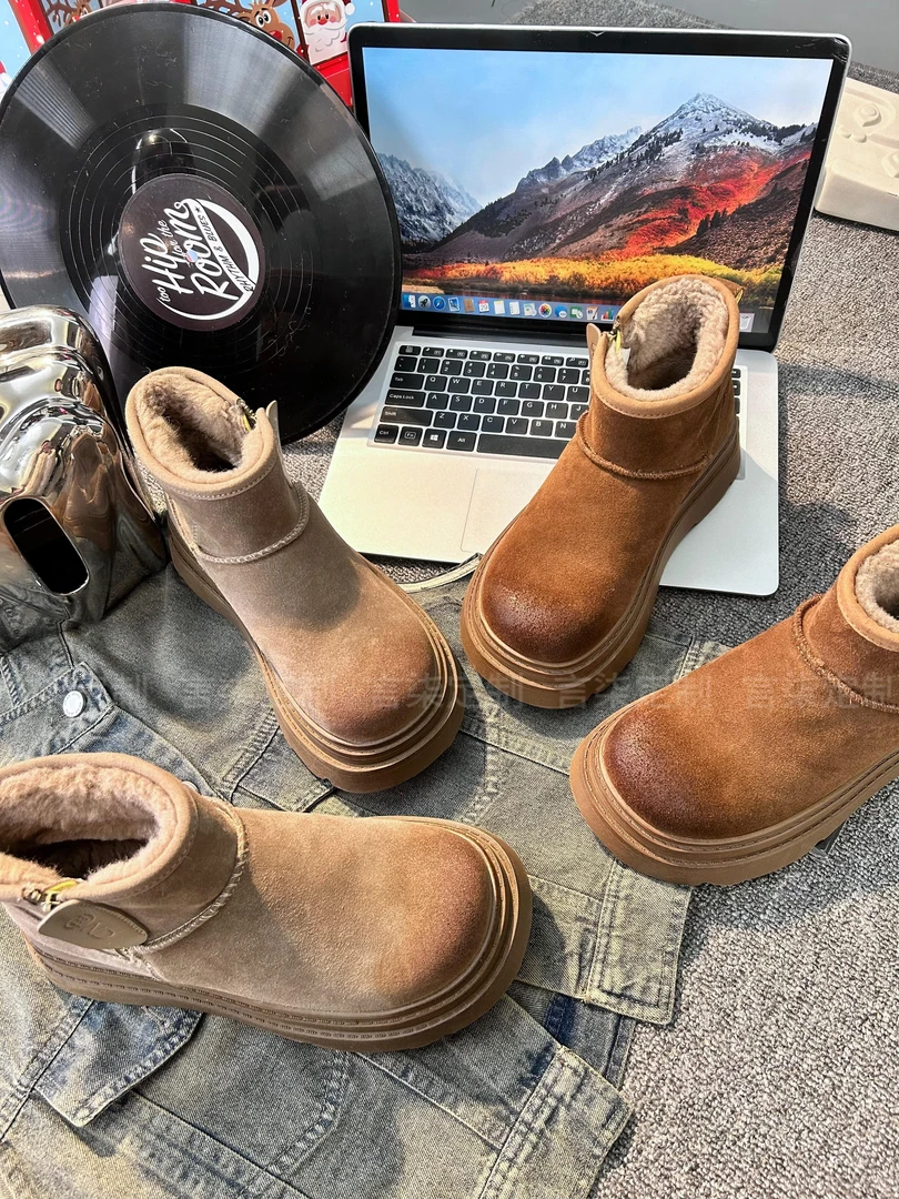 【言柒定制】2024冬季东北雪地靴时尚休闲加厚女款短筒雪地靴2363