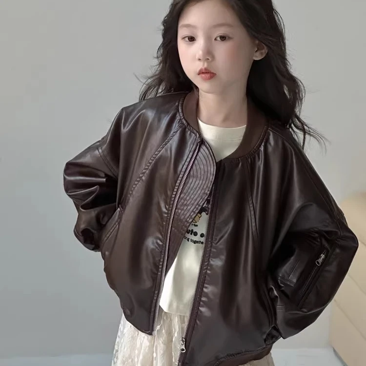 女童秋装网红炸街皮衣外套春秋款2024新款儿童女宝潮酷夹克衫上衣
