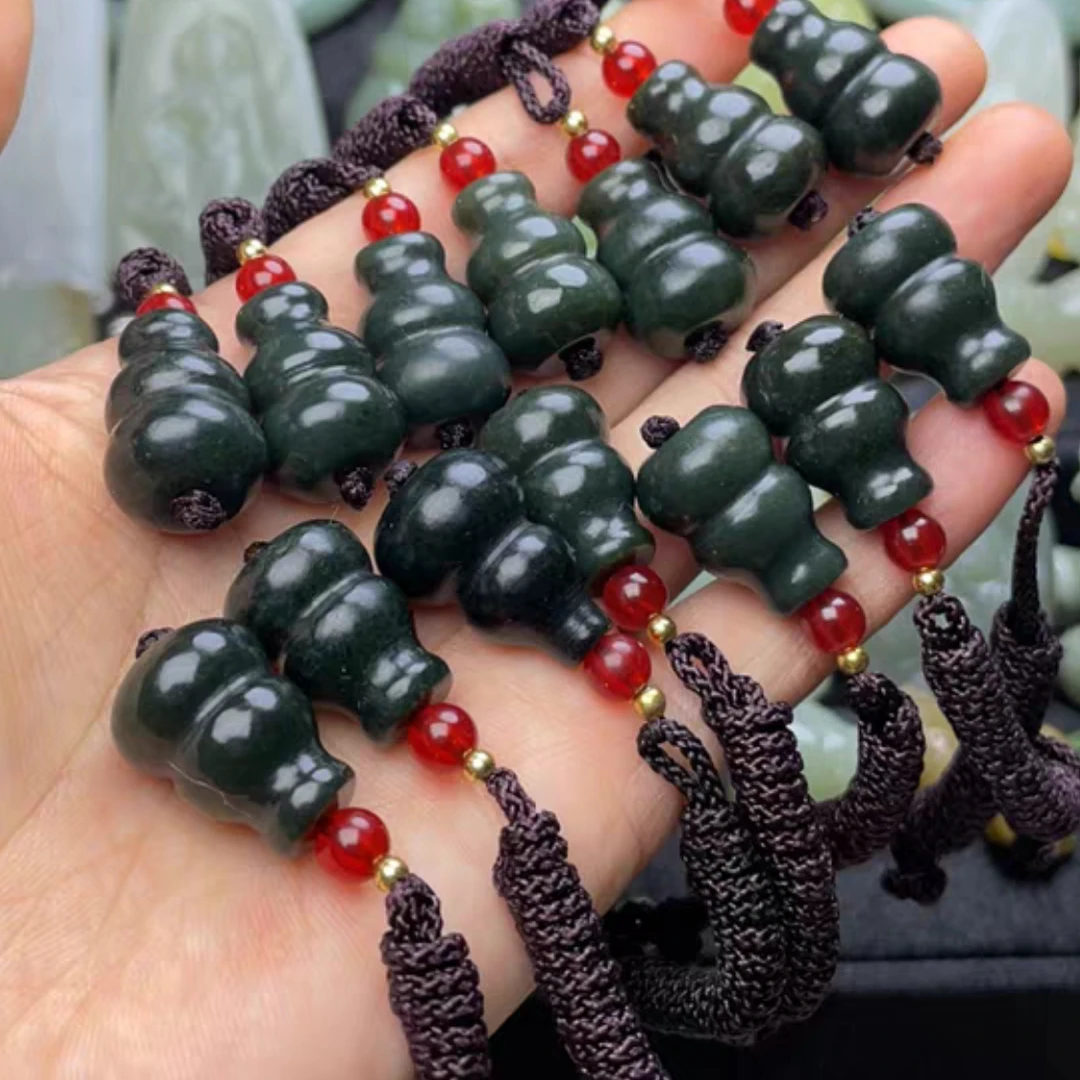 新疆天然青玉玉葫芦吊坠配项链绳手工素款