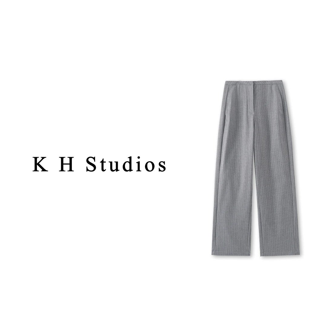 K-051格雷系极简风条纹时尚简约直筒裤