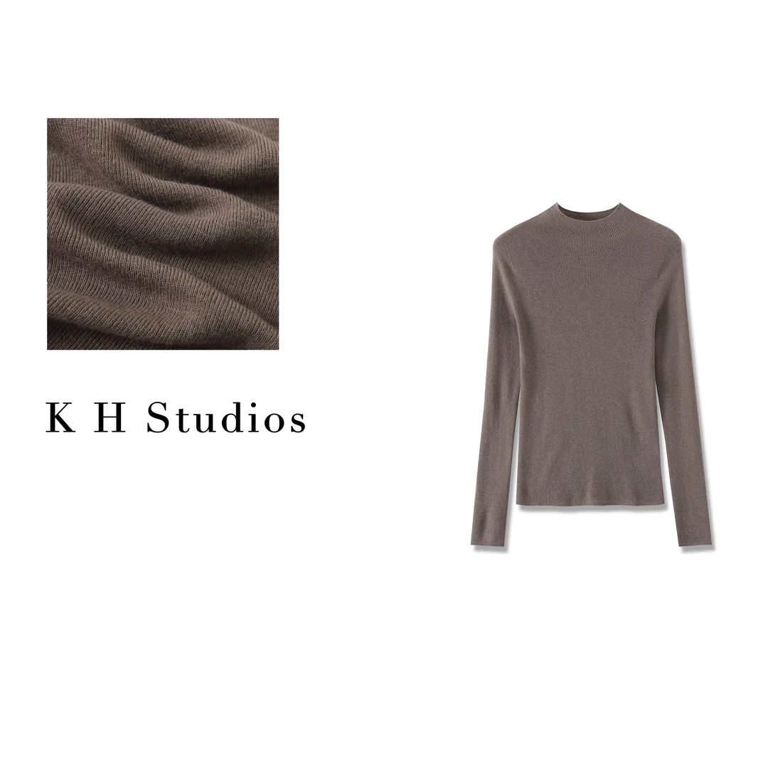 K H Studios 无缝一体可机洗全羊毛半高领纯色针织衫