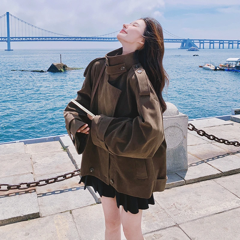 设计感休闲短西装领外套女2024秋新款韩系复古超好看宽松休闲外套