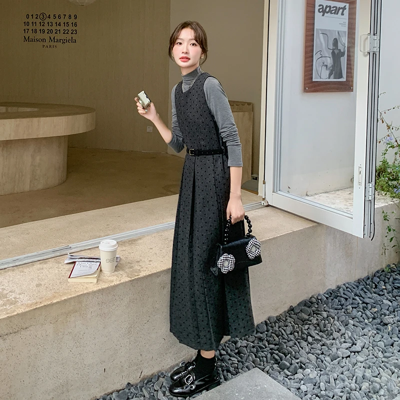 小香风套装女秋冬波点毛呢背心连衣裙两件套冬季穿搭一整套高级感