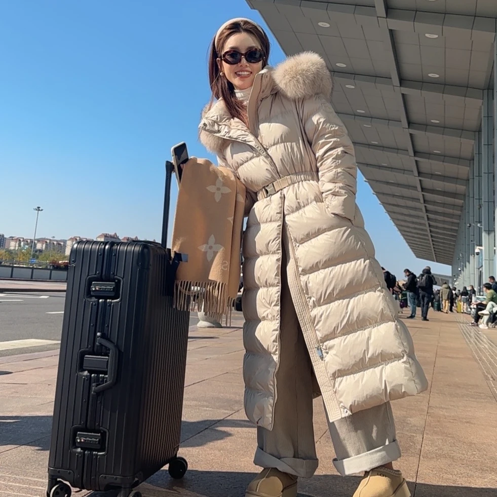 【佳佳反季】韩版经典三色长款羽绒服新国标90白鸭绒韩版收腰显瘦