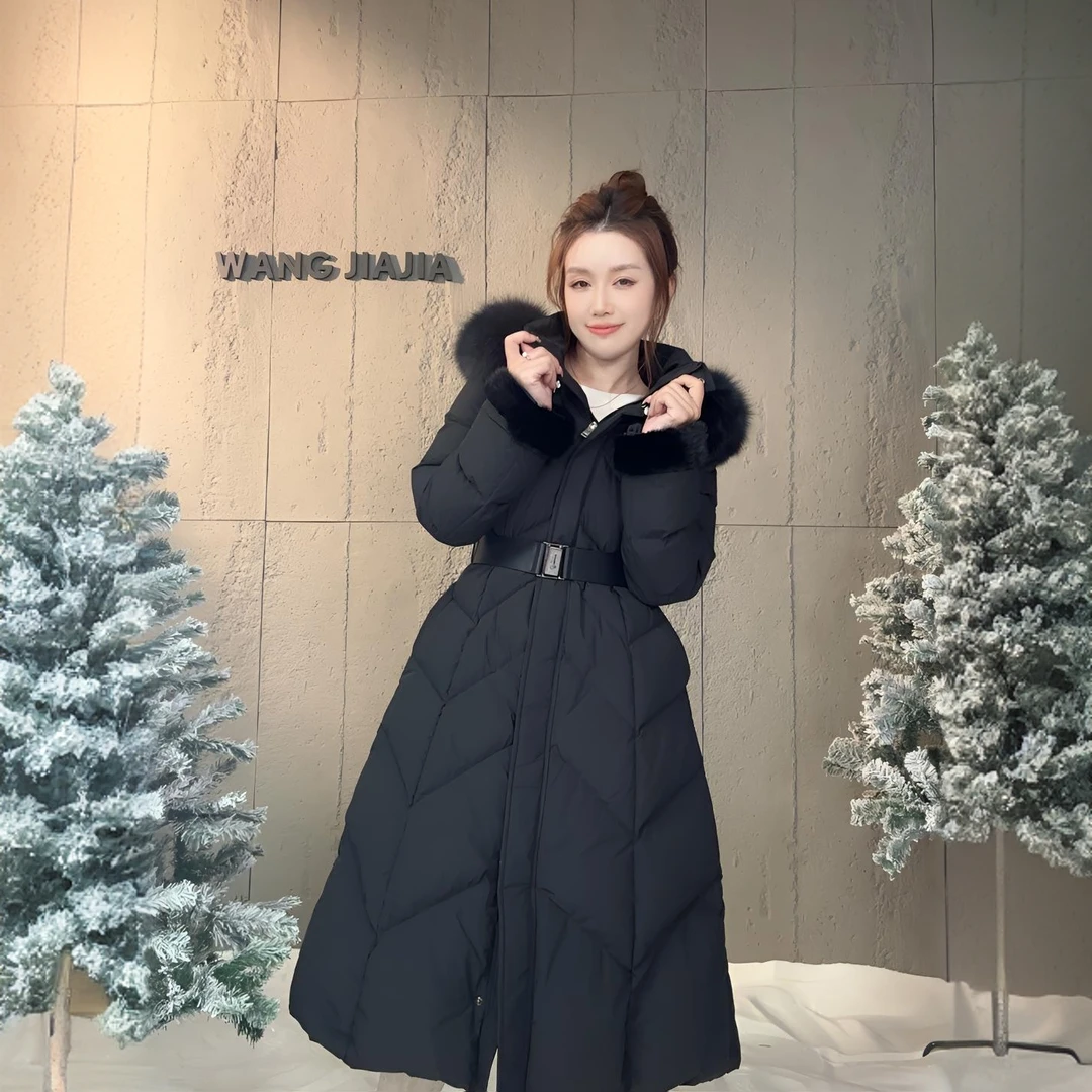 冬季女装新时尚JIGO特新国标90鹅大毛领腰带修身长款羽绒服40920