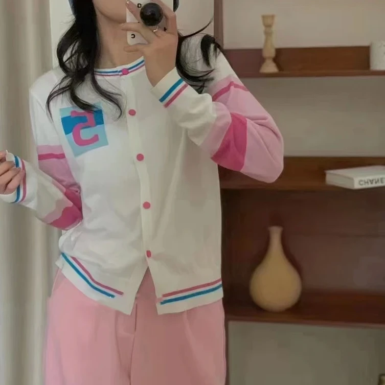 【定制大码女装80-200斤】撞色提花气质圆领纽扣开衫上衣款1536