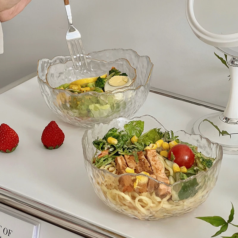 【到手3件】玻璃沙拉水果碗耐热金边高颜值酸奶甜品碗网红碗