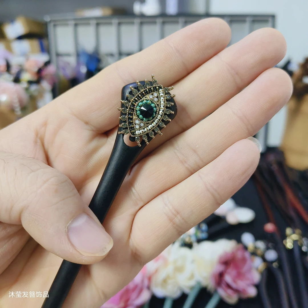 恶魔之眼黑檀木时尚简约百搭优雅发簪饰品古风