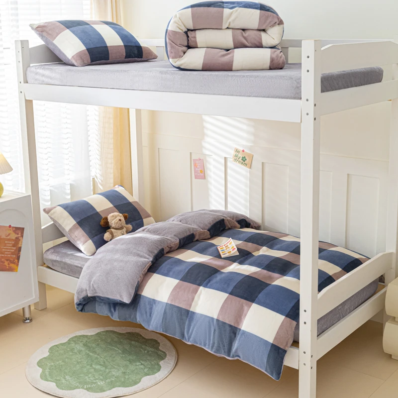 秋冬季加厚保暖大学生宿舍床上三件套牛奶绒双面法兰珊瑚绒床品ag