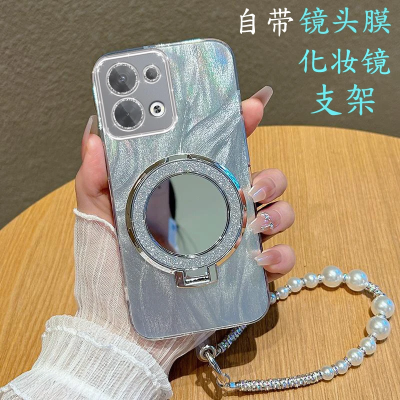 OPPOReno9Pro+手机壳羽纱自带镜头膜PGW110化妆镜子reno9软壳全包