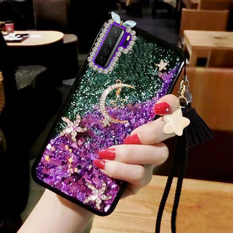 华为nova7SE 5G乐活版手机壳液体流沙CDL-AN50软胶防摔女镶钻星月