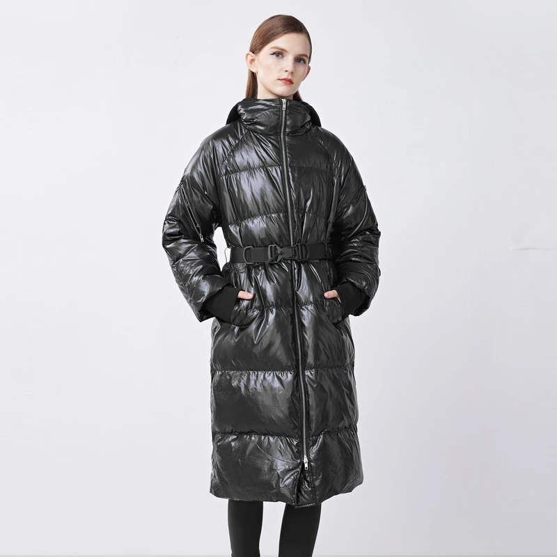 S·DEER圣迪奥女装休闲连帽收腰时尚撞色字母长款羽绒服S21482429