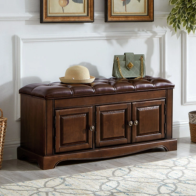 美式全实木换鞋凳欧式鞋凳柜可坐带抽翻盖复古储物穿鞋凳可坐式