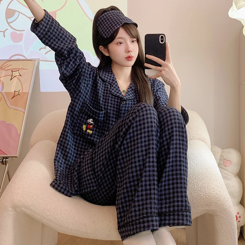 特大码300斤格子睡衣女春秋季泡泡长袖加肥加大胖mm200家居服套装