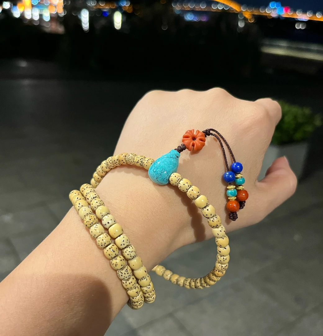 原创手作 一图一物星月鸡油黄大留白多圈手串手链