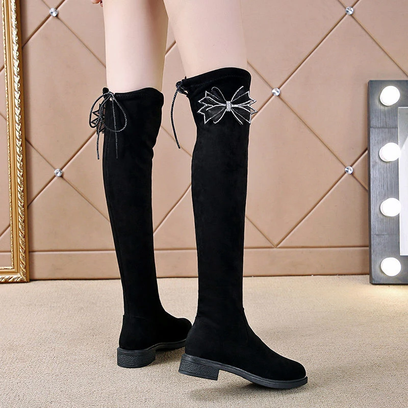 女童靴过膝靴秋冬时尚加绒长筒靴大童女孩公主高筒马丁靴学生长靴