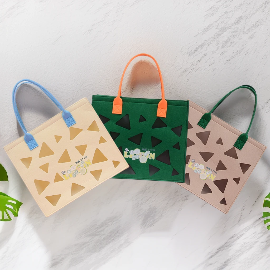 镂空手提包女夏季毛毡带按扣时尚手拎包学生宝妈便携购物袋收纳袋