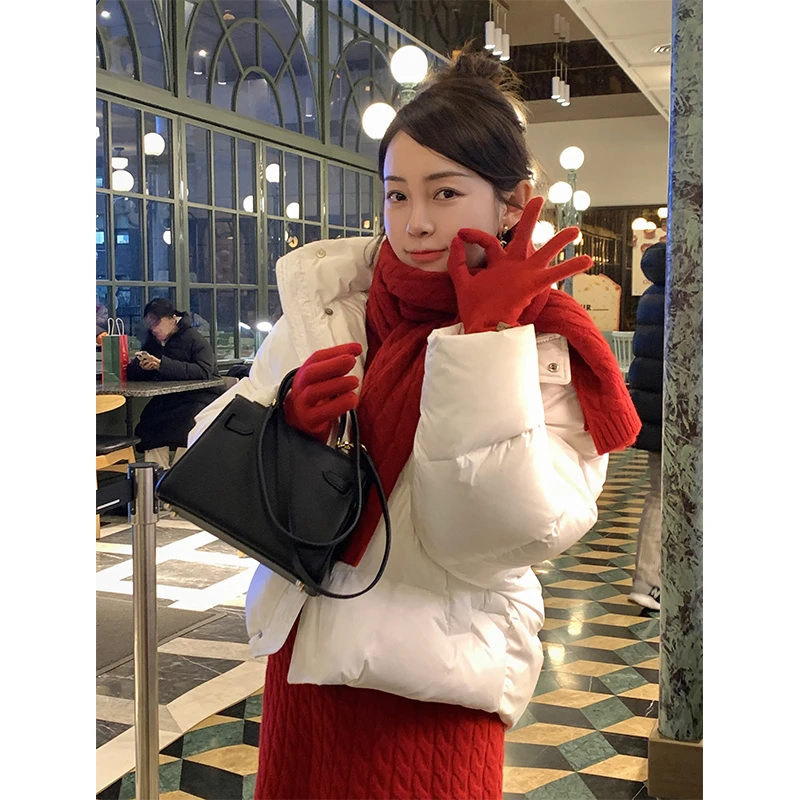 邹邹小个子新品【诸事顺遂】白色短款保暖羽绒服女冬95白鸭绒外套