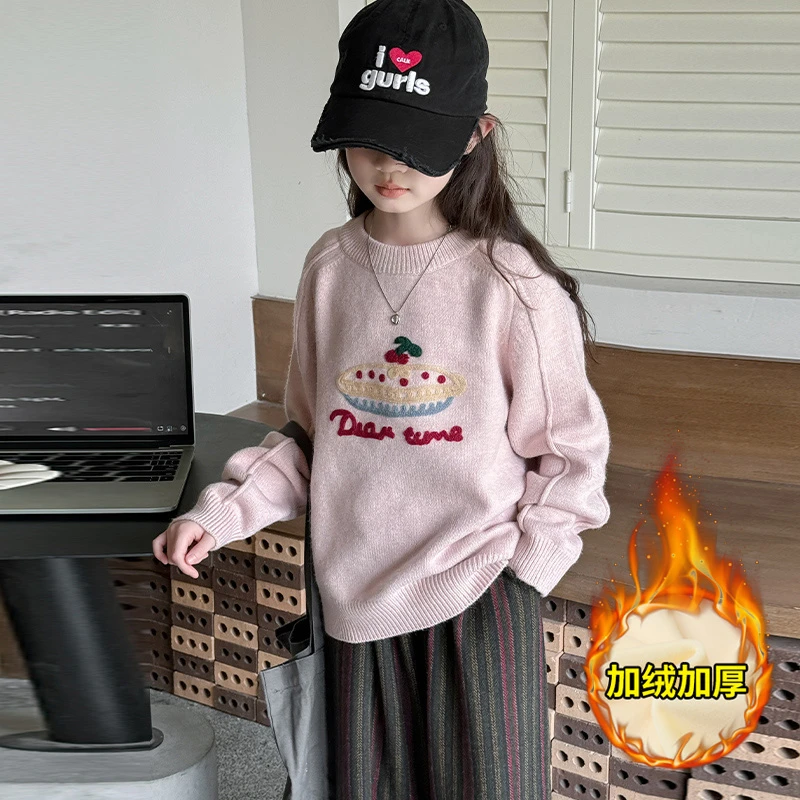 宽松加厚毛衣秋冬款2025新款儿童女孩6-14岁休闲冬季针织衫初中生