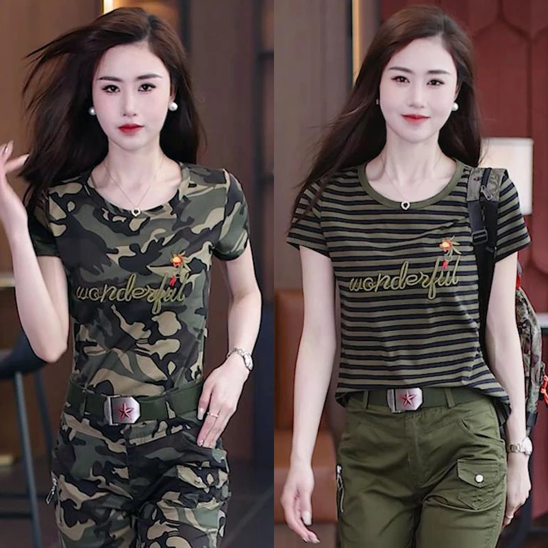 【单件】夏季新款女士T恤短袖薄款弹力圆领上衣T恤休闲减龄上衣潮