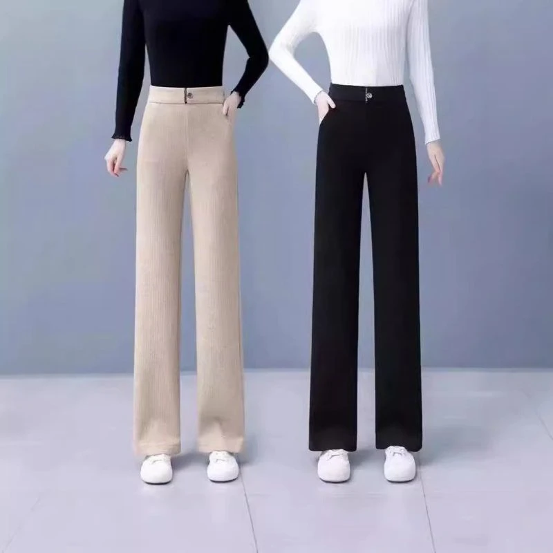 2024新款秋季新款高腰窄版直筒裤垂感显瘦百搭裤子女松紧腰休闲裤