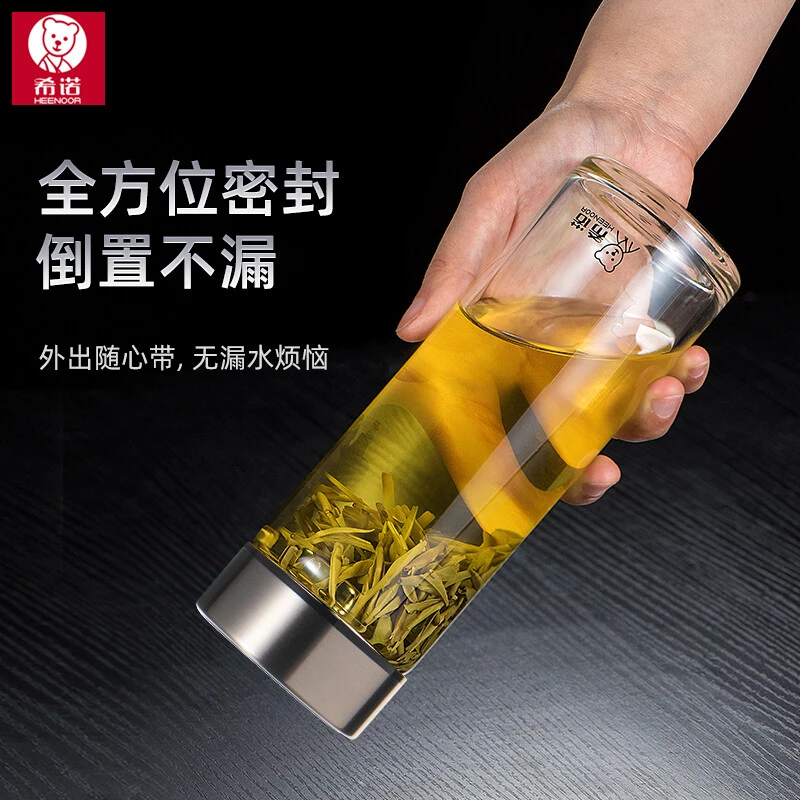 希诺单层加厚高硼硅玻璃杯大容量防摔家用办公密封不漏车载泡茶杯